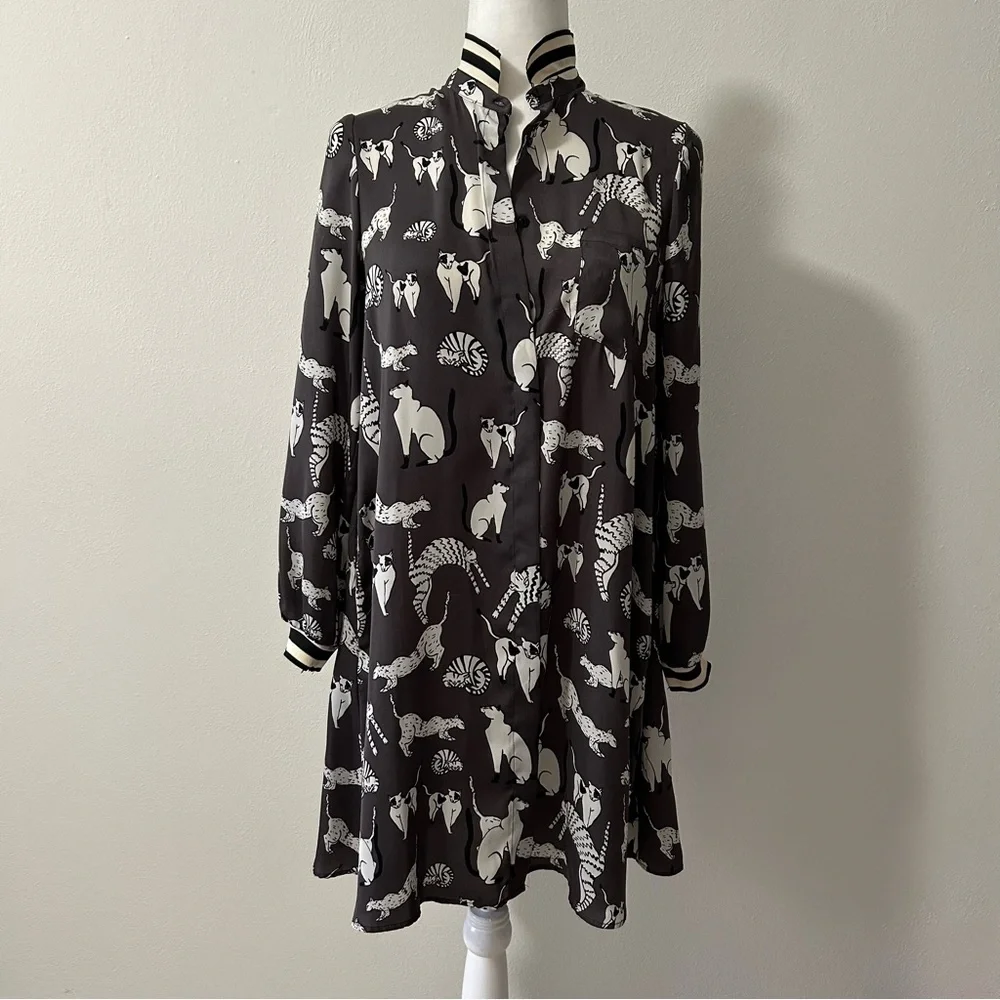 Zara Gray and White Animal Print Mini Dress - Picture 2 of 9